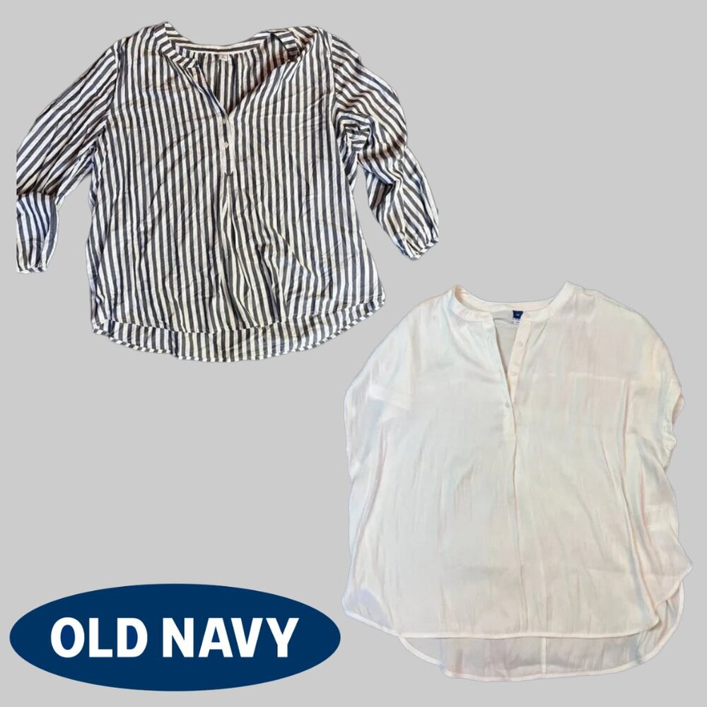 Old Navy Off White Satin Blouse Size 2X White Gray Striped Blouse Size XXL